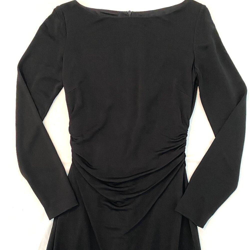 David Meister black dress Womens 4 ruching LBD classic quiet luxury stretch - Picture 3 of 9